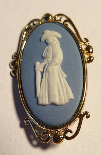 Vintage Wedgewood Cameo Jewellery Brooch Blue & White Jasperware Stamped 925