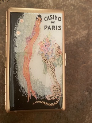 Retro Gold Casino De Paris Mirror 120s Cigarette 1-clip Tissues Case Card Holder