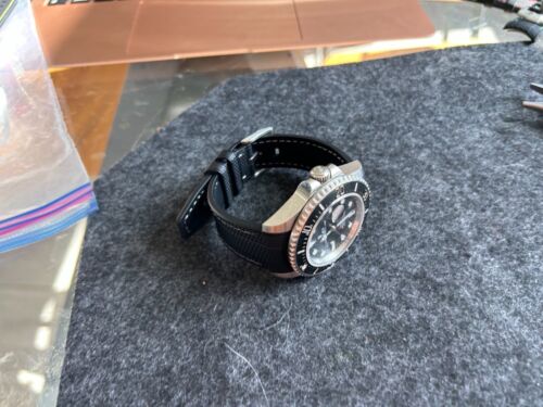 22 mm Wasserdicht SCHWARZ Segeltuch Muster Riemen Gummi SCHWARZ Rolex Sea-Dweller - Bild 4 von 10
