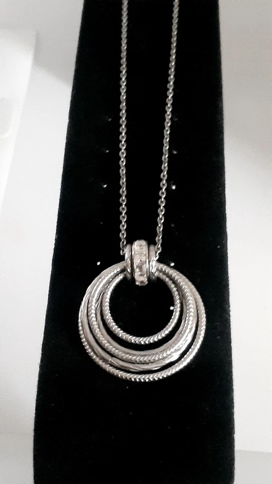 BROSWAY подписанный круглый круг открытая работа Swarovski подвеска серебристый ожерелье 20» - Изображение 2 из 4