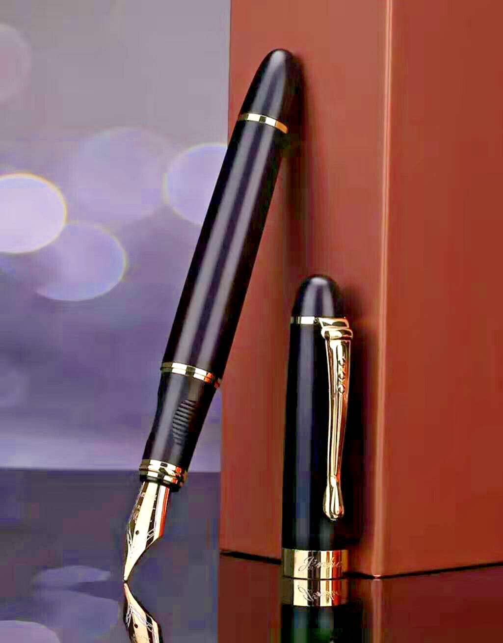 Stylo plume plaqué or noir mat haute écriture avec coffret cadeau