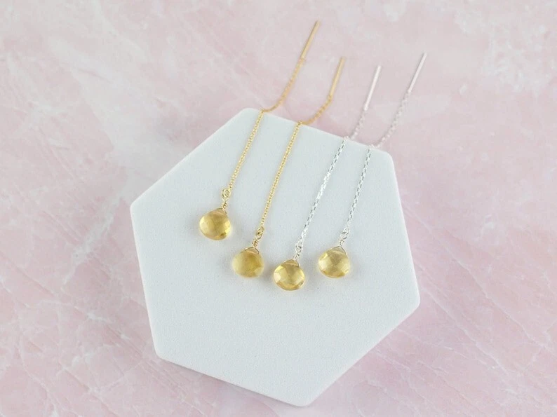 Orecchini energetici fatti a mano filo goccia pendenti a forma di cuore citri... - Immagine 3 di 4