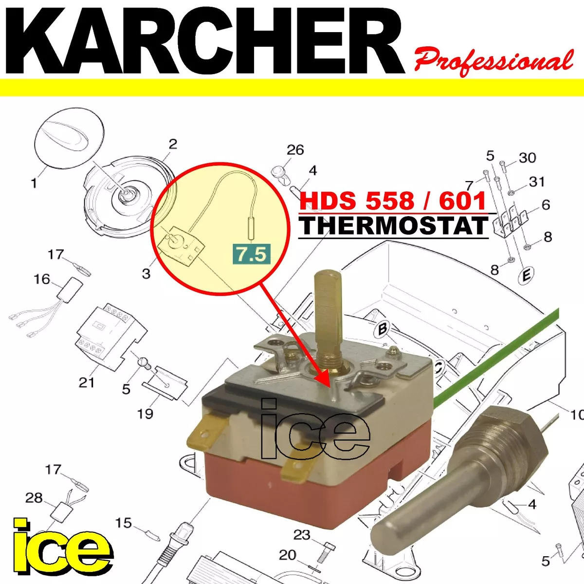KARCHER HDS 558c 601c ECO Boiler Heater Thermostat Temperature Control Switch