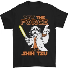 May the Force Be Shih Tzu Funny Dog Mens T-Shirt 100% Cotton