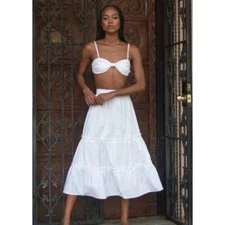 KREQE DU Q Women's Ruffle Tiered A Line Midi Skirt Sz M NWT 298