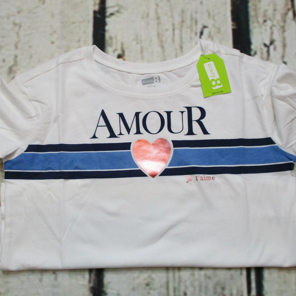 Camiseta Crazy 8 Little Girl Mediana (7/8) Manga Larga Amour Heart Rosa Azul Blanco Foto 3 de 4