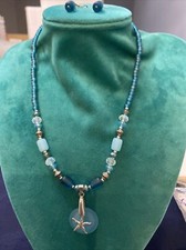 Seaglass Starfish Necklace Pierced Earrings Set Turquoise Color