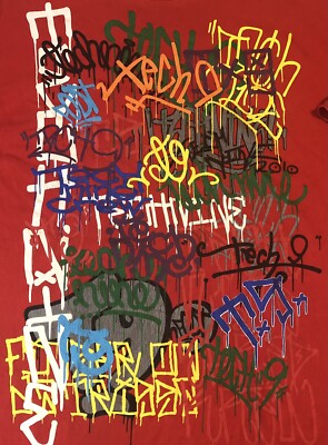 Vintage Y2K Technine Snowboarding Graffiti Mural Tshirt Tee XLT Team Red 2000s