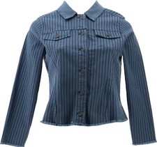 DG2 Diane Gilman Reversible Twill Jean Jacket Blue Stripe 1X NWOT (780)