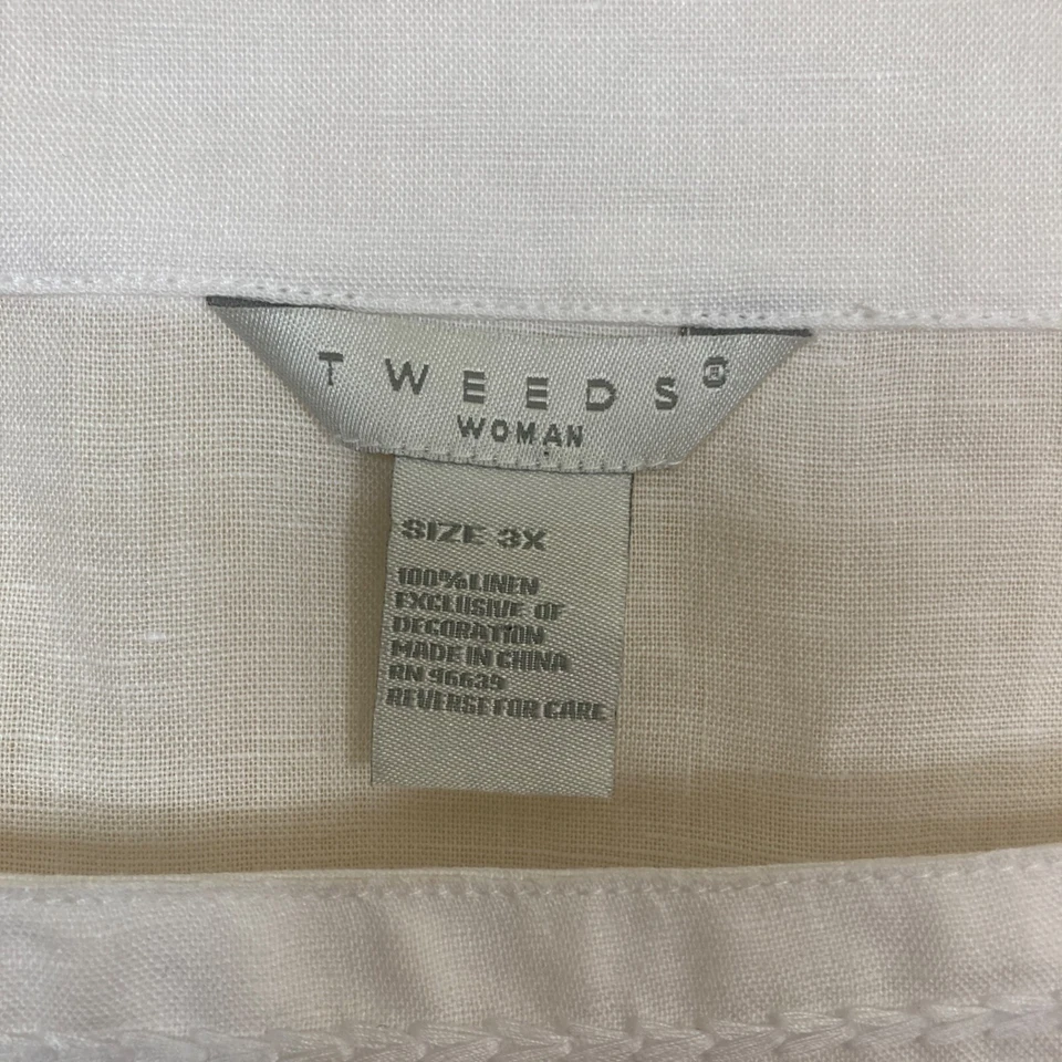 Tweeds Linen Blouse Womens 3x White Embroidered Clean Beauty Summer Plus - Image 3 of 4