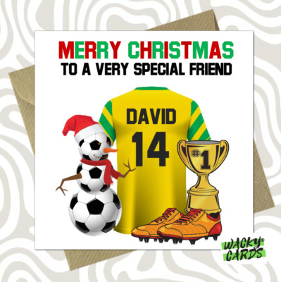 Personalisierte NORWICH Fußball Weihnachtskarte Sohn Enkel Bruder Onkel ZAJ