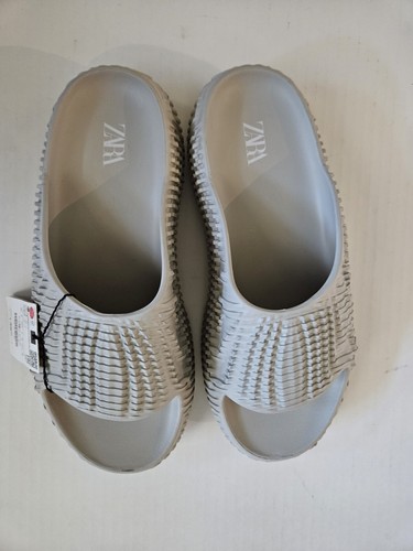 ZARA Man Textured Chunky Slides Off-White Size 8 - Picture 5 of 8