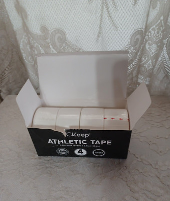 CKeep ATHLETIC TAPE 4 ROLLS WHITE BREATHABLE HYPOALLERGENIC SWEAT RESISTANT FIRM