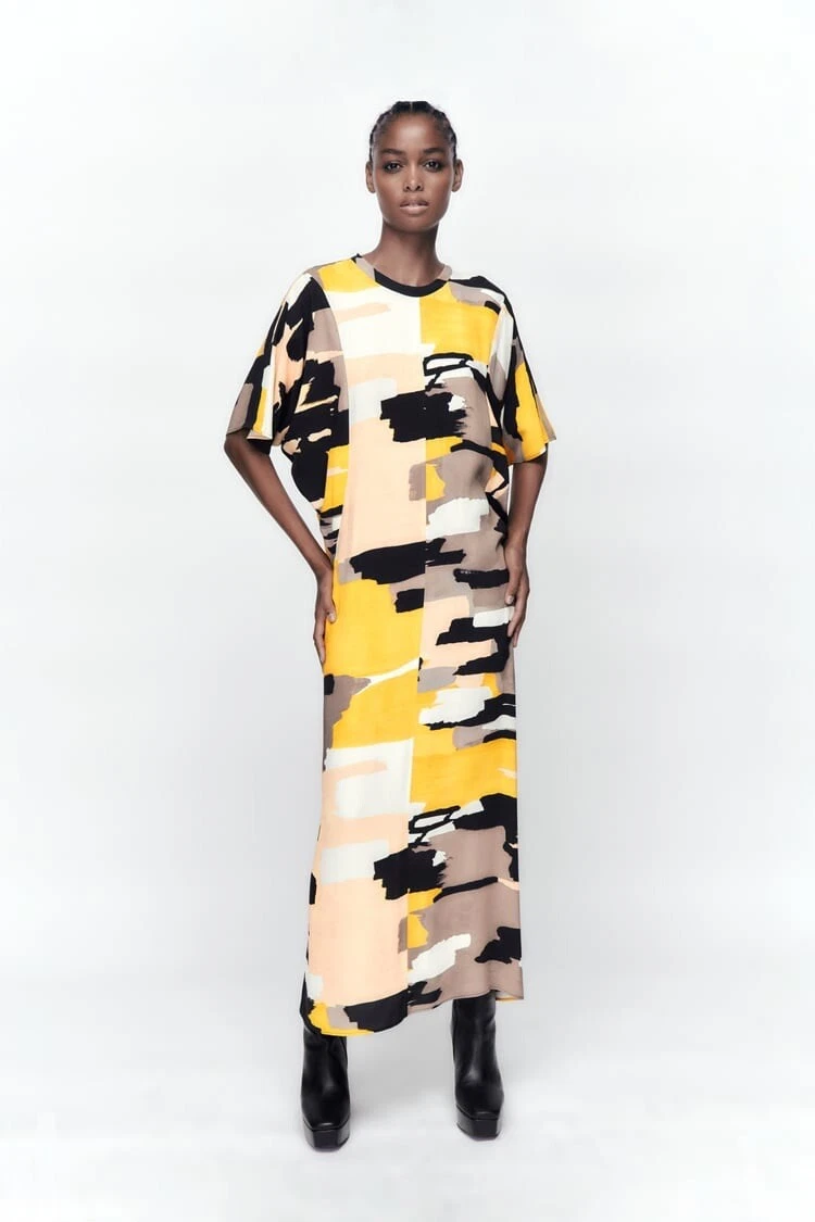 Zara mustard midi dress sales