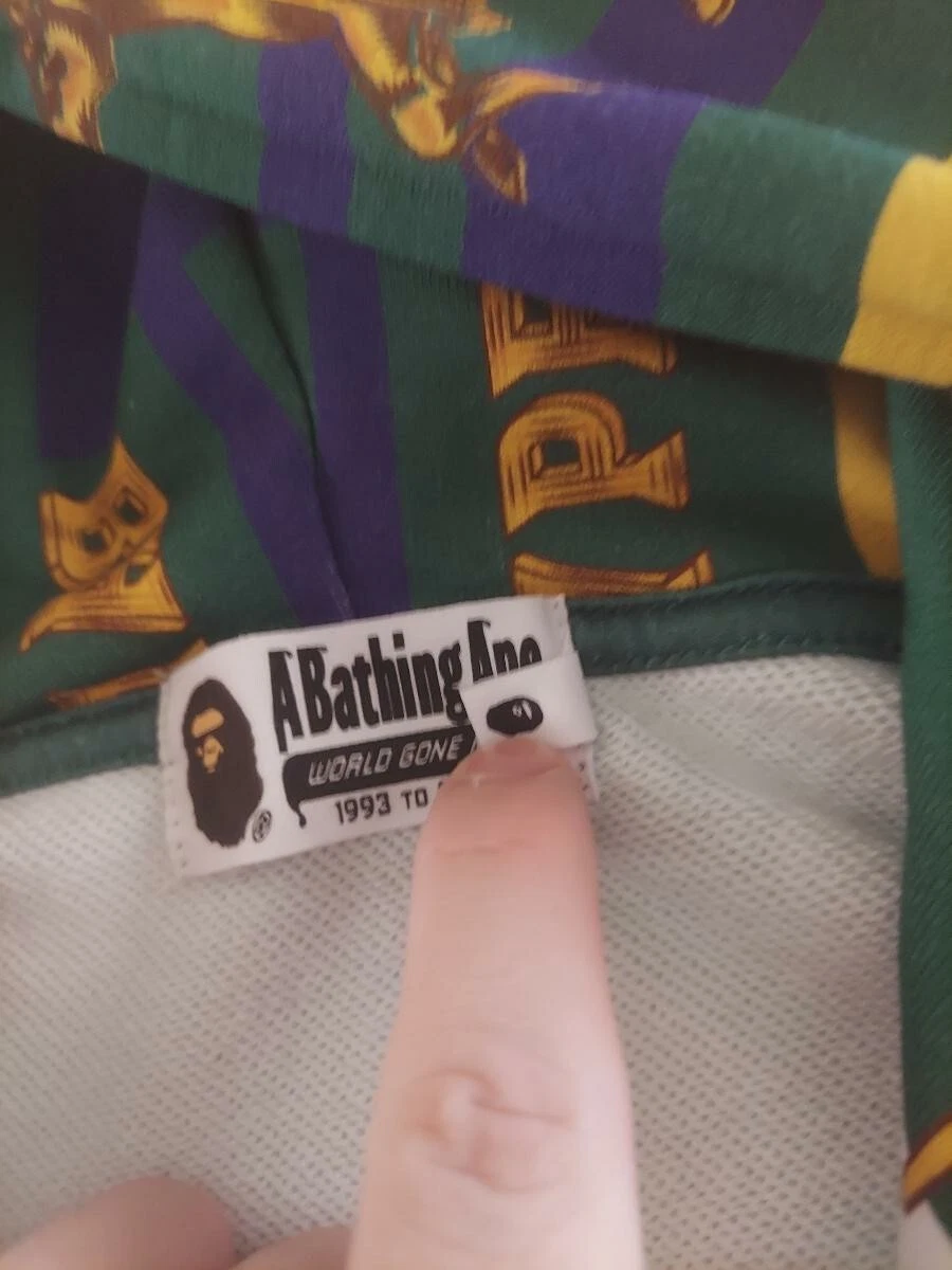 A BATHING APE (BAPE) FELPA CON CAPPUCCIO VERDE DOPPIA TESTA DI SCIMMIA CERNIERA XXL 2XL USATA 1 VOLTA