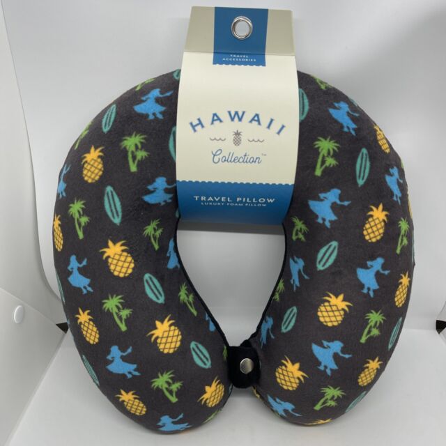 Hawaii Collection Travel Neck Pillow Hula Pineapple Aloha Black Memory Foam