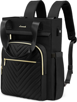 15.6 Inch Womens Laptop Backpack with USB Port, Waterproof Black Travel Bag