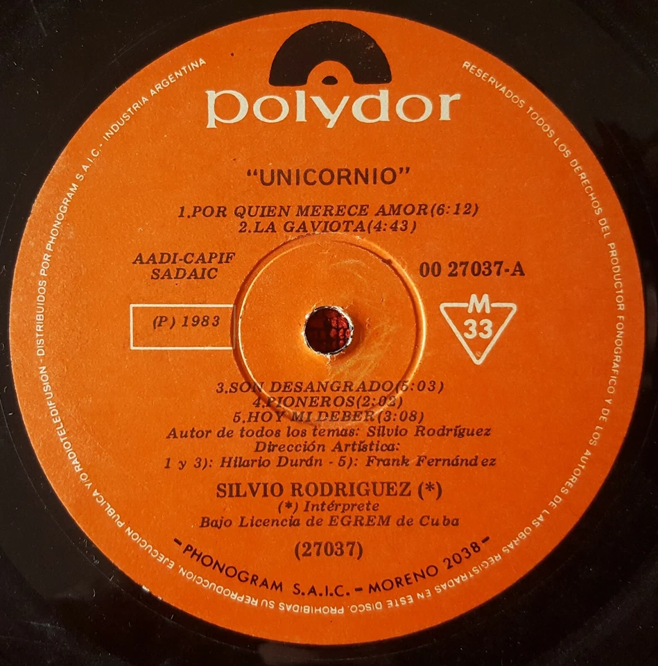 SILVIO RODRIGUEZ **Unicornio - Edicion Urgente** VERY RARE 1983 Argentina LP - Image 3 of 4