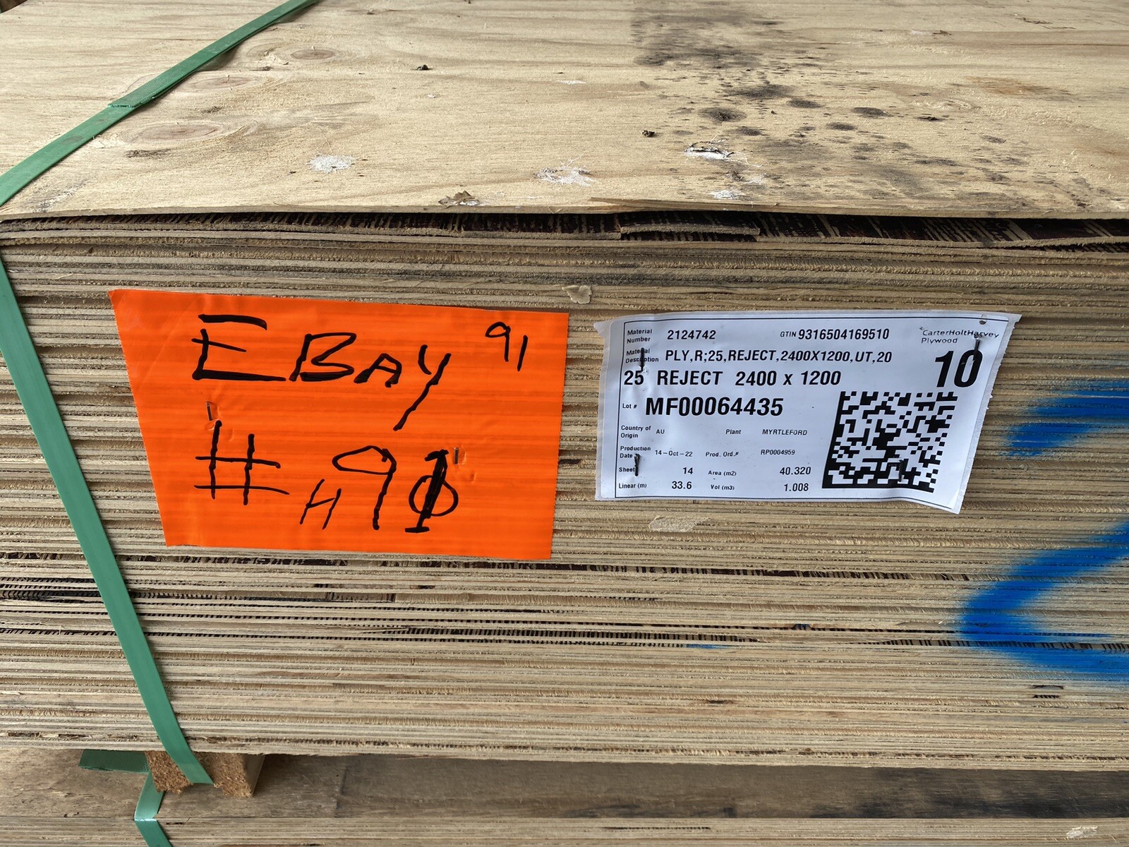 Pack Lot 2.4m x 1.2m x 25mm Reject Plywood Non Structural 52 ea