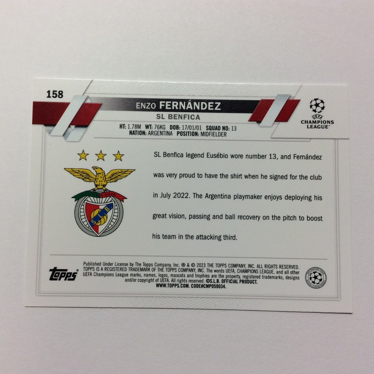 2022-23 Topps UEFA Champions League #158 Enzo Fernandez RC SL