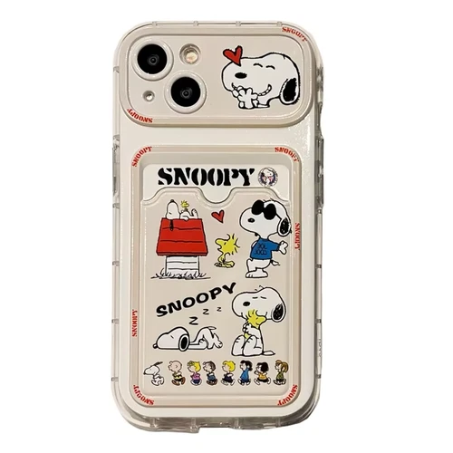 Cartoon Phone case Peanut Snoopy+card pocket+lanyard for iPhone 16 12 11 Pro Max - Picture 13 of 15