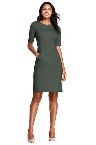 Elbow Sleeve Ponte Sheath Dress 