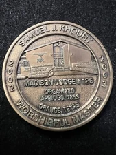 2002 ORANGE TEXAS MADISON LODGE SAMUEL KHOURY WORSHIPFUL MASTER MASONIC COIN