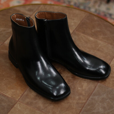 Men's Black Square Toe Retro Cowhide Leather Zipper Chelsea Boots Men's Black Square Toe Retro Cowhide Leather Zipper Chelsea Boots