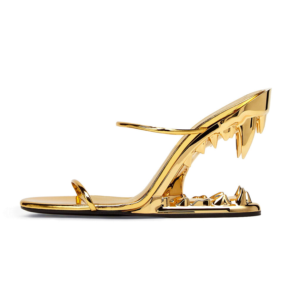 PANTOFOLA D’ORO Sandali donna pelle PU tacco alto speciale cinturino punta grossa ciabatte moda