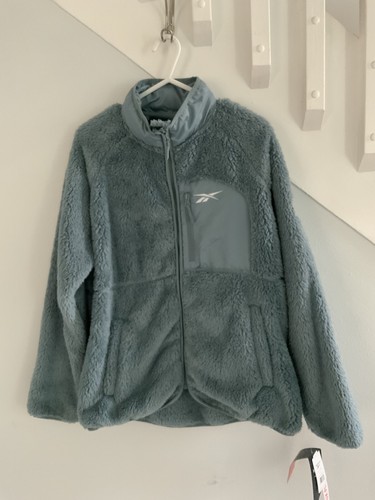 Reebok Sherpa Fleece Jacket Full Zip Womens Large NWT Blue Slate