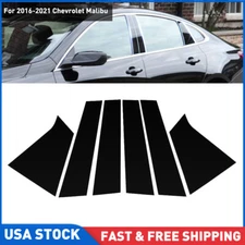 For 16-21 Chevrolet Malibu 6PCS Gloss Black Pillar Post Window Door Trims Covers