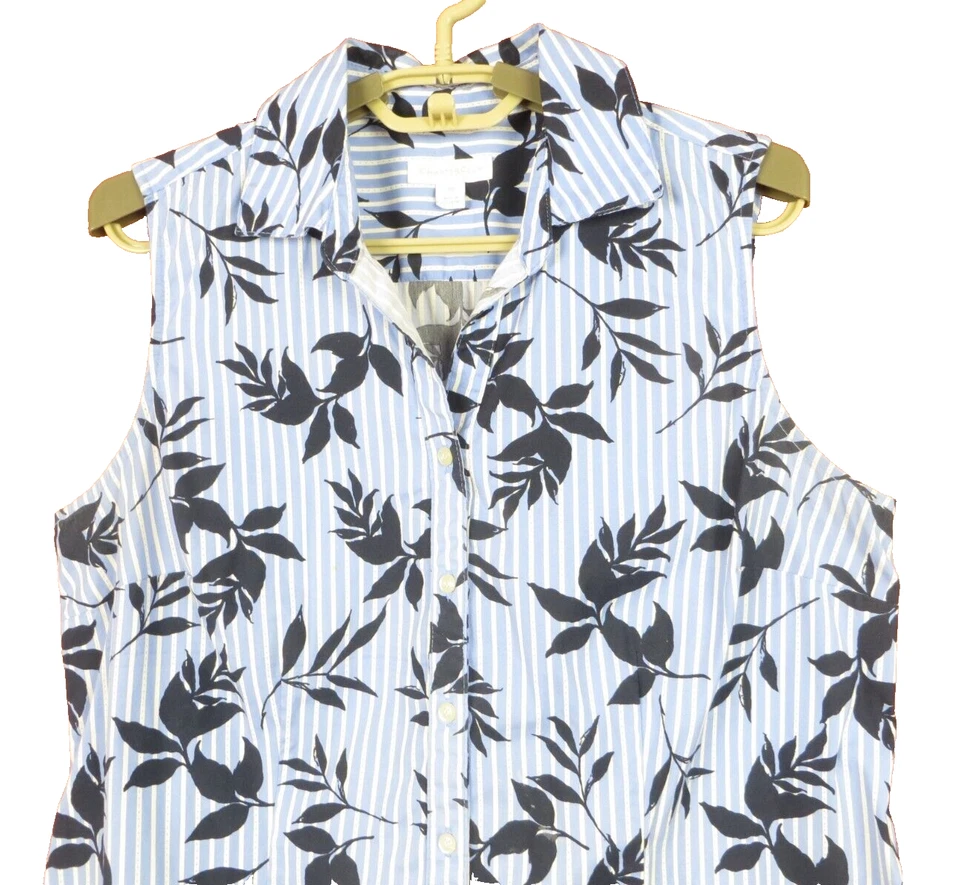 Camiseta sin mangas Charter Club para mujer con cuello de algodón claro multicolor floral a rayas 10 Foto 2 de 4