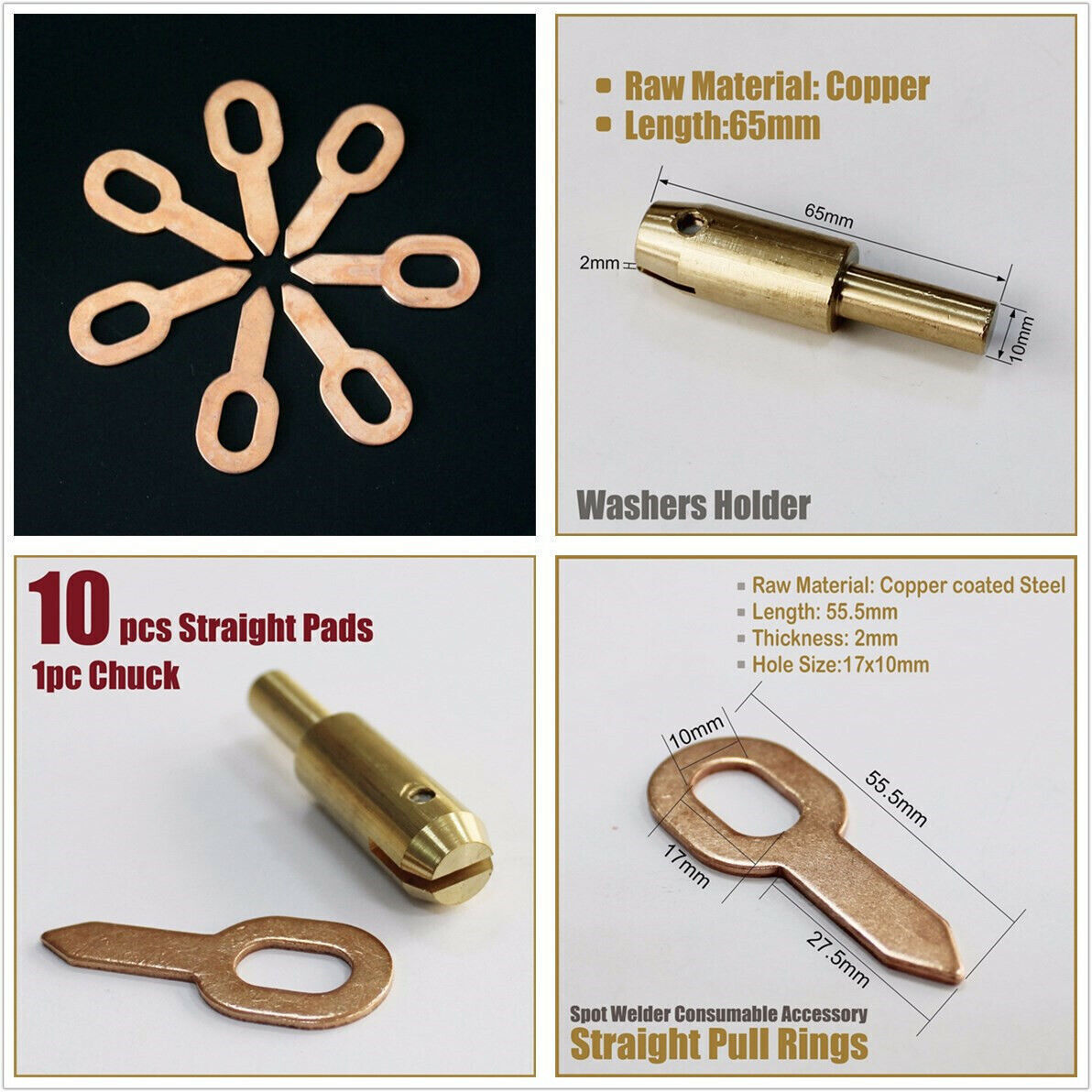 Car Body Dent Repair Tools Spot Welding Kit Straight Pull Rings + Washer Holder