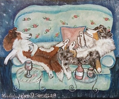 Sheltie drinking too much Moscato Shetland Sheepdog Dog Art Print 8 x 10 KSAMS
