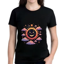 Colorful Smiling Sun & Cloud Design Women's Cotton Short Sleeve-All cotton