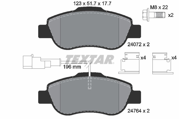 Plaquettes frein Textar 2476401 en céramique composite, qualité premium pour châssis Fiat