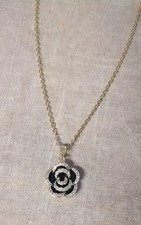 Beautiful Jeweled Black Rose Pendant Gold Plated Stainless Steel