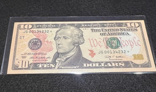 USA Federal Reserve 10 Ten Dollar Star Note. Low Serial. JG 00134232 * - Picture 2 of 4