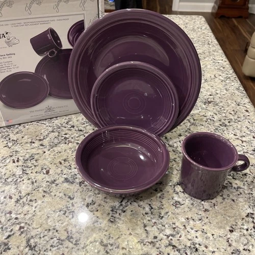 Fiesta 4 Piece Classic Place Setting MULBERRY Fiestaware Set in Box USA , New