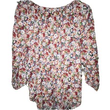 Chaps Ralph Lauren Women’s Floral Peasant Blouse Boho 3/4 Sleeve Size Medium