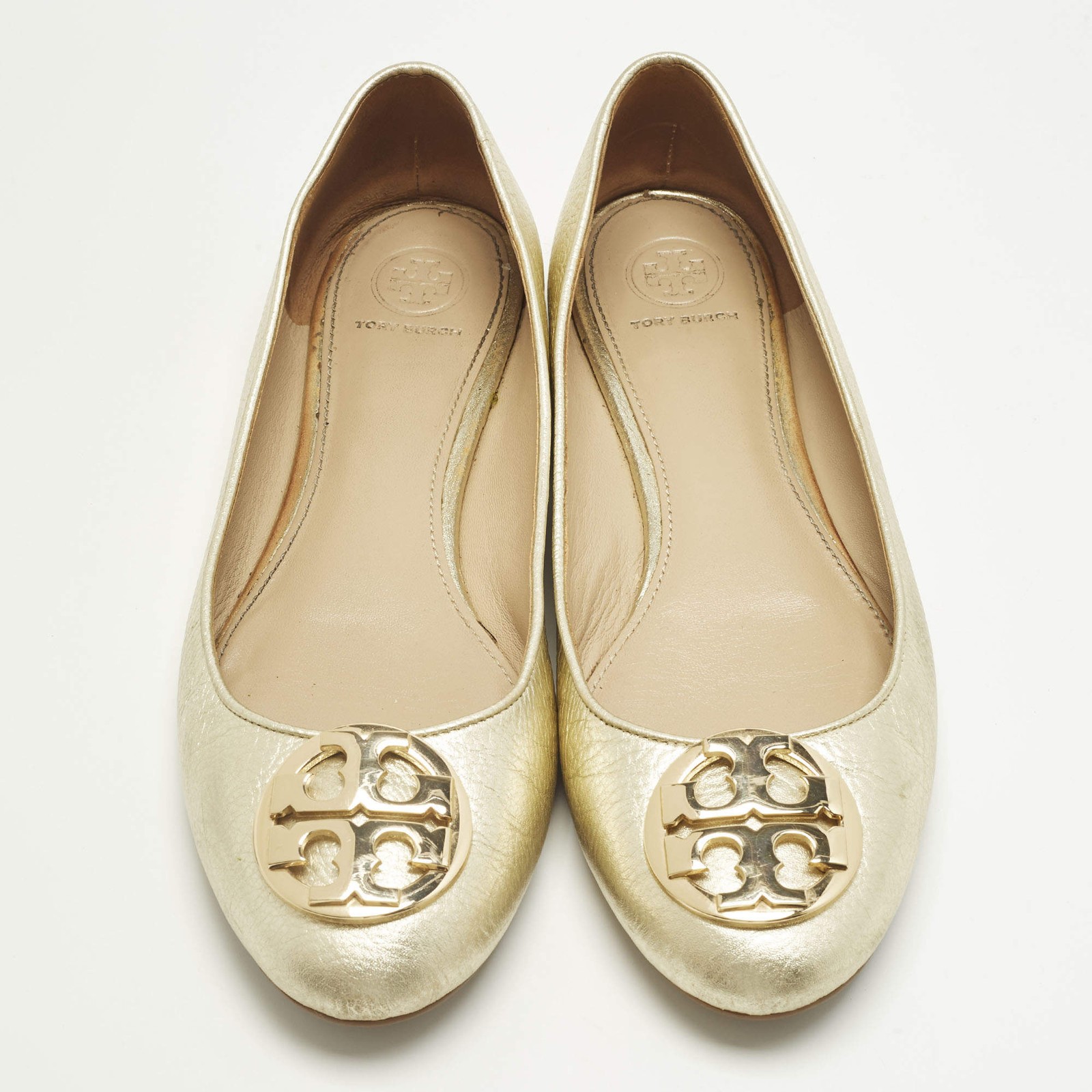 Tory Burch Claire Size 39.5 Gold Patent Leather Ballet Flats thumbnail 3