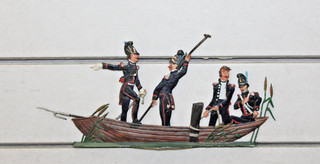 Zinnflachfigur: bayrisches Flußboot mit Besatzung 70mm bemalt