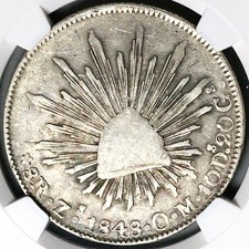 Moneda de 8 Reales Zacatecas 1848/7-Zs NGC VF 35 México Como Nueva Rara Actualizada (25092702C