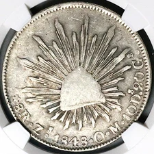 1848/7-Zs NGC VF 35 Mexico 8 Reales Zacatecas Mint Rare Overdate Coin (25092702C
