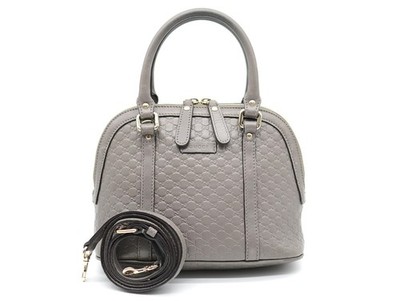 GUCCI Hand Bag Guccissima GG Gray Leather Authentic