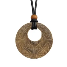 Leather Necklaces for Women Men Vintage Simple Gold Circles Pendant Necklace Boh