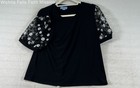 CeCe Women's Black Top Floral Embroidered Sheer Puff Sleeve Sz L — photo 1