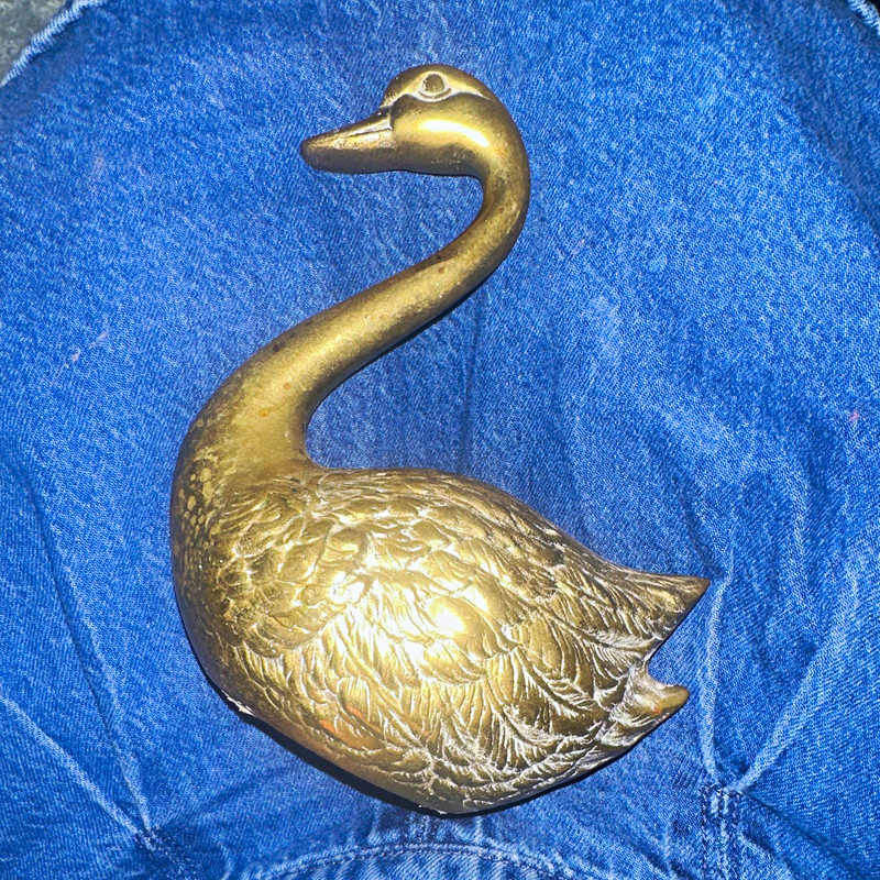 Vintage Brass Swan Bird Figurine Metal Paperweight Decor Made in Korea