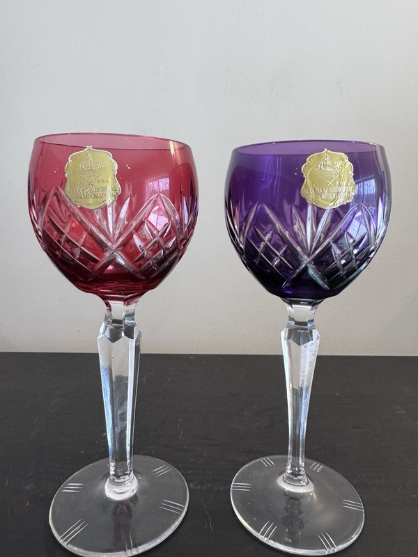 2 AJKA Fabergé Odessa  Hungarian Crystal Hand-Blown Wine Glasses 8.3"