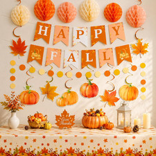 Fall Party Decorations, Fall Hanging Decor with Tablecloth, Happy Fall Banner, H